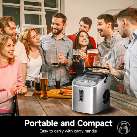 Group enjoying drinks with Beast Portable Countertop Ice Maker With Carry Handle on table, in social gathering setting