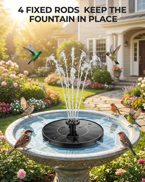 Solar Fountain For Bird Bath 2026 Upgrade 1.4W Solar Power Water Pump With Seven Nozzles in garden bird bath with birds