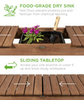 Mobile Garden Potting Bench With Sliding Tabletop Outdoor Wood Workstation Table dry sink design detail