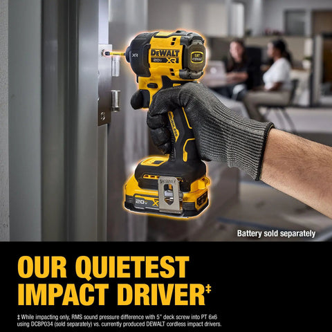 Quiet 20V Max Quarter Inch Hydraulic Cordless Impact Driver With Brushless Motor LED Halo Ring XR Extreme Runtime Tool Only in use