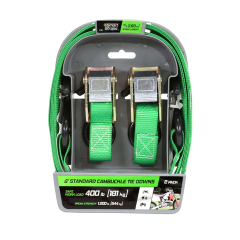 Cambuckle Tie Down Straps 6 Ft, 2 Pack, Standard Duty Ratchet Straps with 1200 lb Break Strength in retail packaging
