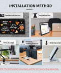 Big Time 17.3 Inch Android 12 Touchscreen Monitor Tablet With FHD 1080p Display, Wifi And Bluetooth, 4GB Ram Storage installation method options including wall mount and desktop stands.