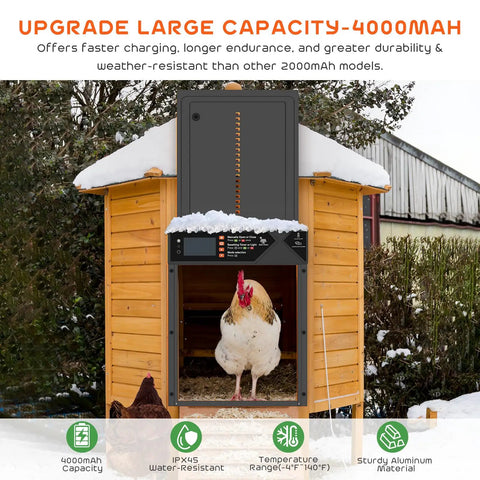 Built Tough Automatic Chicken Coop Door With 4000mAh Battery Solar Powered 7W Solar Panel Timer and Light Sensor on Coop