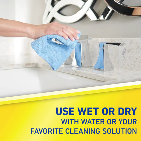 Microfiber Cleaning Cloth Bundle 14 By 14 Inches Blue Pack Of 24 Washable and Reusable for cleaning bathroom faucet