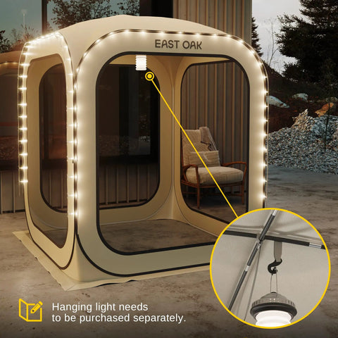 Pop Up Screen Tent With Carry Bag 6 By 6 Feet Portable Screen Room Canopy With Lights Beige