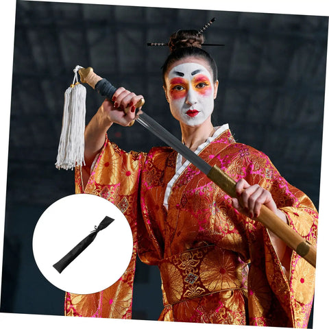 Geisha in kimono wielding sword with Protective Black Cotton Cloth Japanese Carrying Bag For Safe Transport And Display inset.