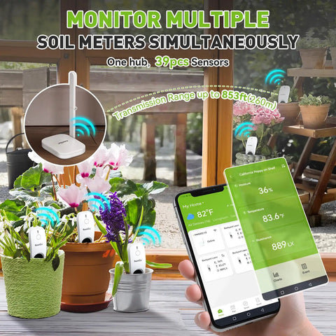 All In One App Remote Monitoring WiFi Soil Meter for Plants with Moisture Temperature and Light Sensors IP66 Waterproof Wireless Sensor