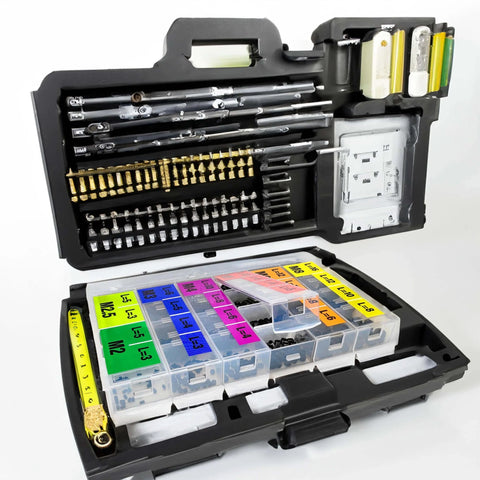 707 Piece Internal Hex Drive Cup Point Set Screw Kit With 24 Metric Sizes M2 Through M8 in a black carry case
