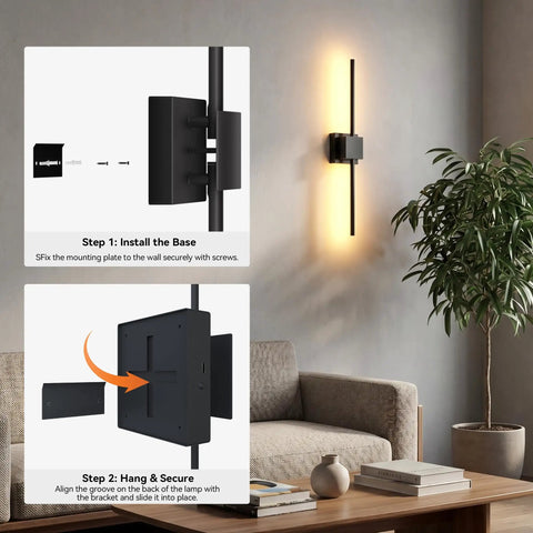 Installation of Set Of 2 Dope Battery Operated Wall Sconces With Rotatable Picture Lights, mounted on living room wall