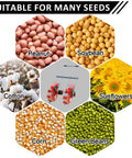 Adjustable Double Row Garden Seeder Planter For Hand Push Seeding Multi Crop Tool with images of seeds like corn, cotton, soybean