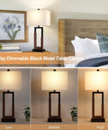 Farmhouse Style Table Lamps Set Of 2 Modern Black Wood Base Bedside Lamps With USB And Type-C Ports 3-Way Dimmable Nightstand Lighting White Rectangular Shade Perfect For Living Room Or Bedroom Decor displayed in bedroom setting
