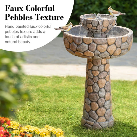 Two Tier Stone Like Outdoor Water Fountain With Birds Bird Bath Waterfall Decor Freestanding Garden Yard Patio Porch Includes Pump Weatherproof Resin 24.41 Inches Tall