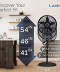 Oscillating Cyclone Pedestal Fan With Remote in kitchen, adjustable height to 54 inches, tilt-head, 18-inch blade, black standing fan.