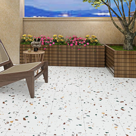 Terrazzo Peel And Stick Floor Tiles 12x12 Inch 32 Pack Waterproof Vinyl Sheet Flooring For Bathroom And Kitchen, colorful patio