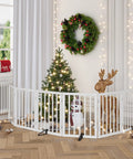 Extra Wide Wooden Dog Gate For Doorways 110 Inches Freestanding With 4 Support Stands around holiday decor indoors