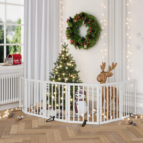 Extra Wide Wooden Dog Gate For Doorways 110 Inches Freestanding With 4 Support Stands around holiday decor indoors