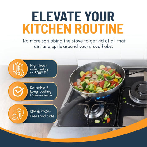 Gas Stove Burner Covers 10 Pack Extra Thick Non Stick Reusable Stove Top Protectors with cooking vegetables on stove
