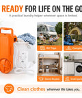 Portable Bucket Washing Machine With Dual Direction Spin Scrub For 5 Gallon Buckets in use as a laundry helper for camping and RV trips.