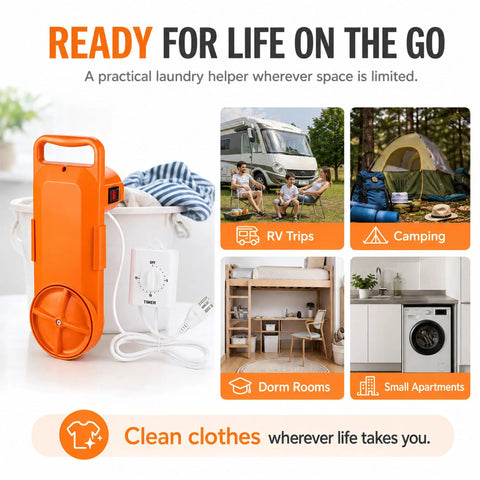 Portable Bucket Washing Machine With Dual Direction Spin Scrub For 5 Gallon Buckets in use as a laundry helper for camping and RV trips.
