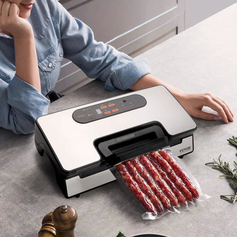 Killer Suction 90Kpa Dual Pump Vacuum Sealer Machine Keeps Grub Fresh With Easy Auto And Manual Settings Built In Plastic Bag Cutter And External Hose For Snap Tight Airtight Freezer Storage, sealing sausage.