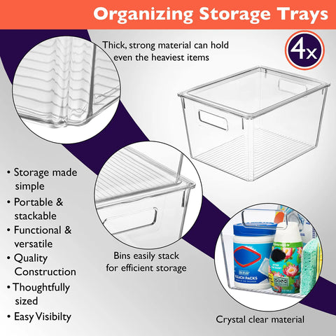 X Large Plastic Storage Bins With Lids For Kitchen Pantry Refrigerator Organization, clear plastic bins with handles and lids