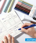 Curve Highlighter Pen Set With Eight Colors And Eight Shapes For Smooth Curved Lines And Fine Tips For Writing Journaling Note Taking Drawing And Scrapbooking Your New Go To School Supplies used for journaling in an open planner.