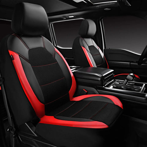 Leather Car Seat Covers Sport Edition Full 8 Piece Set Fits Most Cars, SUVs, trucks and vans black red easy install