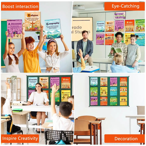Collage of classrooms using Civilizations Poster Set, 13 Piece Social Studies Decor for Bulletin Boards, History Wall Art