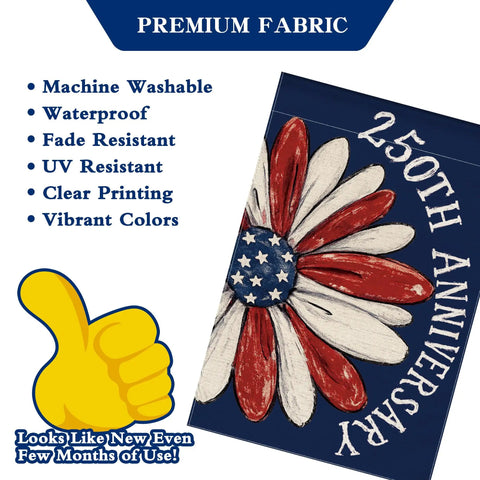 Patriotic 250th Anniversary USA Garden Flag 1776 To 2026 Double Sided Waterproof 12x18 Inch Commemorative Flag with flower design