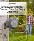 Auto Retracting Garden Hose Reel With 100 Feet Of Flexible Hose, 180 Degree Swivel Wall Mount in garden setting