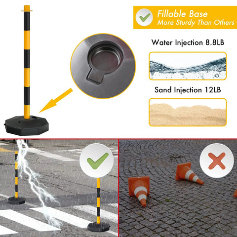 4 Pack Adjustable Traffic Cones Delineator Posts With Fillable Bases Safety Barrier Stanchions For Parking Lot And Construction Site Portable Parking Poles With Five Foot Chain For Quick No Brainer Setup And High Visibility