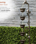 Outdoor Floor Tiered Vintage Water Fountain With 6 Hanging Cups And Soothing Tier Waterfall For Patio Or Garden, 38 Inch Bronze