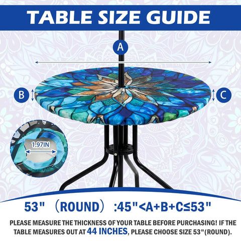 Mandala Round Outdoor Tablecloth With Umbrella Hole Zipper For 45 To 53 Inch Tables Waterproof Anti Wrinkle Durable Patio Party Gear