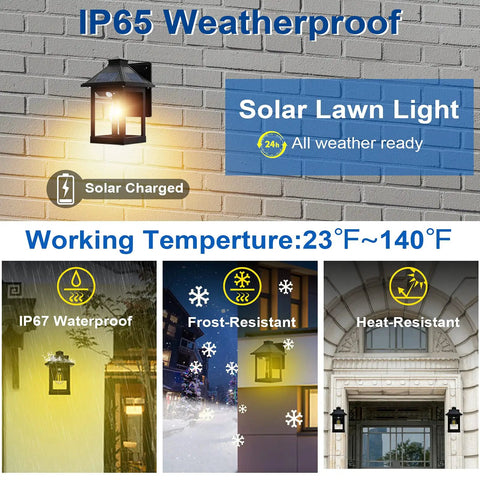 Outdoor Solar Wall Lanterns With Motion Sensor Vintage Style Wall Sconces on brick wall IP65 waterproof, frost-resistant