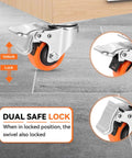 Heavy Duty 2 Inch Plate Caster Wheels Set Of 8 With Brakes 150 Lb Capacity Each Dual Locking Swivel Casters close-up