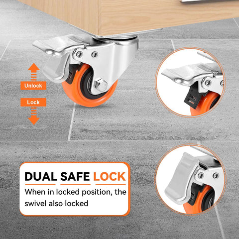 heavy duty caster wheels 2 inch with dual locking brakes for secure use on furniture and carts