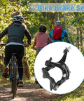 Deadly Smooth Road Bike V Brake Set Featuring Heavy Duty Mechanical Dual Pivot Calipers With Tough Aluminum Alloy Housing For Grip Tight Front And Rear Wheel Control In Sleek Black, displayed near cyclists in the forest.