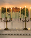 Flameless Taper Candles With Remote And Timer 6 Pack LED Battery Operated Flickering Ivory Candlesticks on mantel display