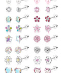 16 Pairs Hypoallergenic Screw Back Earrings Set For Girls And Kids Featuring CZ Studs, Pearl, Heart, Star, Flower And Ball Designs In Stainless Steel, Super Cute And Safe For Sensitive Ears. Assorted studs on screw-back posts