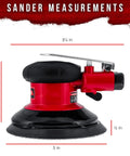 Heavy Duty 5 Inch Dual Action Random Orbit Air Palm Sander With PSA And Hook And Loop Backing Pads dimensions shown