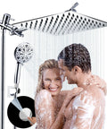 Dual Shower Head Combo: 10-Inch Rain Shower Head With 11-Inch Extension Arm And 10-Mode Handheld Shower Head, Chrome Finish