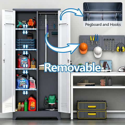72-Inch Tall Metal Garage Storage Cabinet With Lockable Doors And Adjustable Shelves, Steel Tool Cabinet for organization