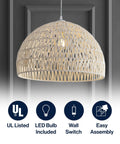 Cream Modern Boho Rope LED Pendant Light Fixture with adjustable dome ceiling lamp for kitchen island, rope shade