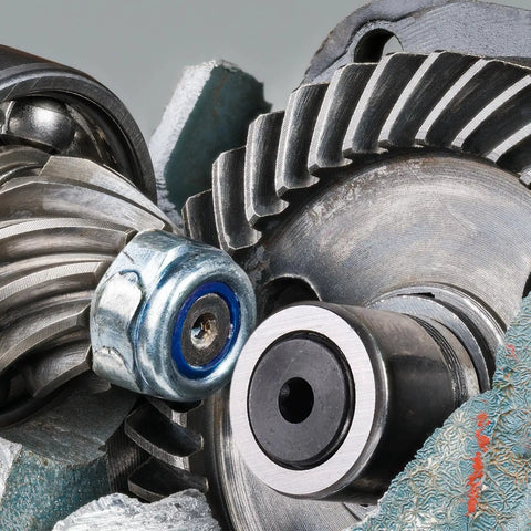 Close-up of industrial gears and stainless steel Two Pack Cam Follower Track Runner Bearing 304 with 19mm roller for precision motion