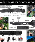 Ultimate Survival First Aid Kit For Men Dads And Adventurers 210 Piece Emergency Gear Set knife, spork, and flashlight tools.