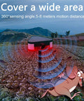 3x129 DB Crazy Loud Sound And Light Alarm With 360 Degree Ultrasonic Motion Sensor in a field with cartoon rat.