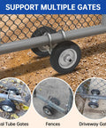 Six Inch Rolling Gate Wheel For Chain Link Fences And Sliding Gates Heavy Duty Steel Wheel With Two Rubber Wheels shown on gravel