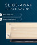 Slick Under Desk Keyboard Tray With Smooth Roll Slide Out Drawer Plus No Sweat Height Adjustments For Serious Typing Comfort And Built In Cable Clutter Control And Roomy Surface For Mice And Large Keyboards, showing slide-away design.