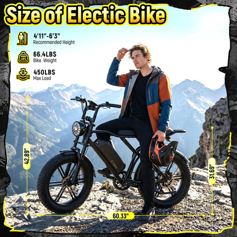 Person with All Terrain Beast Electric Fat Bike With 1500W Peak Motor Dual Suspension And 20X4 Fat Tires on mountain trail