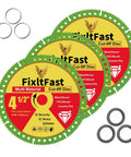 Indestructible Multi Material Cut Off Disc For Angle Grinders That Eats Marble Quartz Stone Tile Metal And Plastic For Clean Fast Cuts With Ultra Thin 1.2mm Steel Base And Diamond Coating, showing three green discs with adapters.